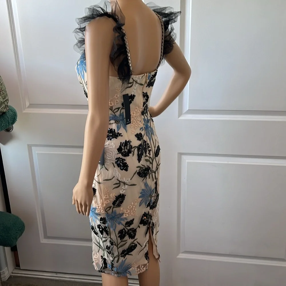 NWT Lulu’s formal beaded sequin evening dress S cream embroidered overlay sexy - Picture 10 of 15